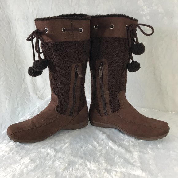 CA collection by Carrini Sweater suede winter tall boots 1/4 zipper side pom pom - Picture 8 of 9
